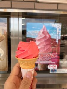 国営ひたち海浜公園内の西口エリアの売店にあるコキアヨーグルトソフトの写真